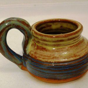Handcrafted Studio Art Pottery Unusual Mug Lovely Banded Glaze by S Rudy